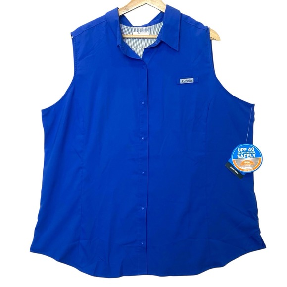 Columbia PFG Tamiami Sleeveless Shirt Women's 2X Blue UPF 40 Fishing Outdoor NWT - Picture 1 of 12